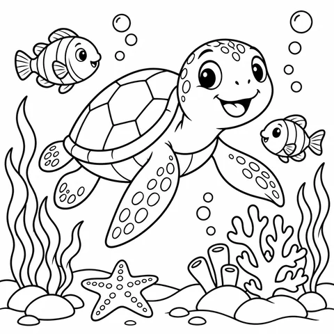 Underwater turtle coloring page