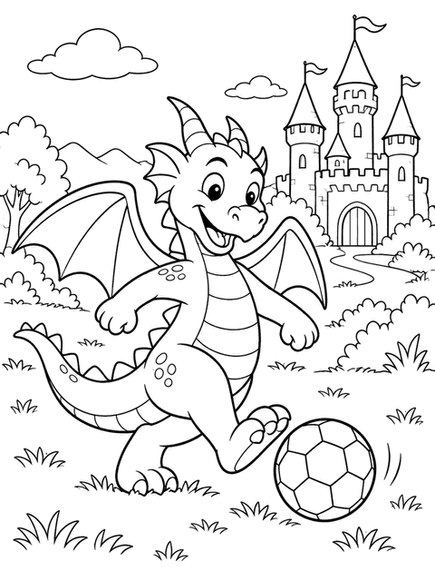 Dragon Soccer coloring page in classic line art