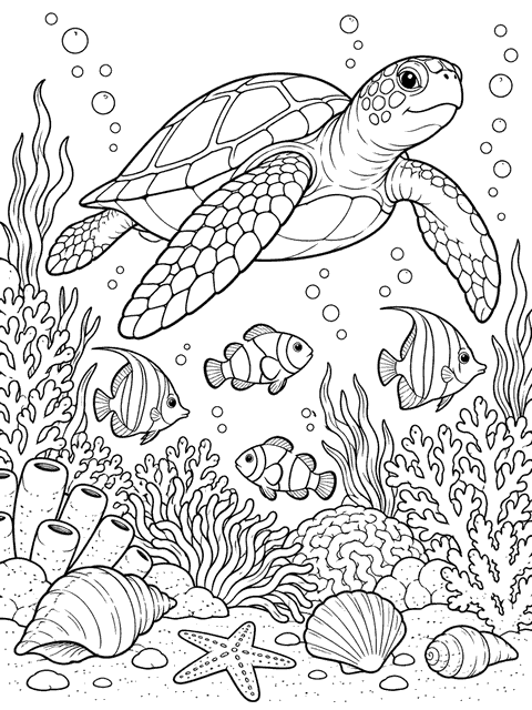 Coral Reef coloring page in classic line art
